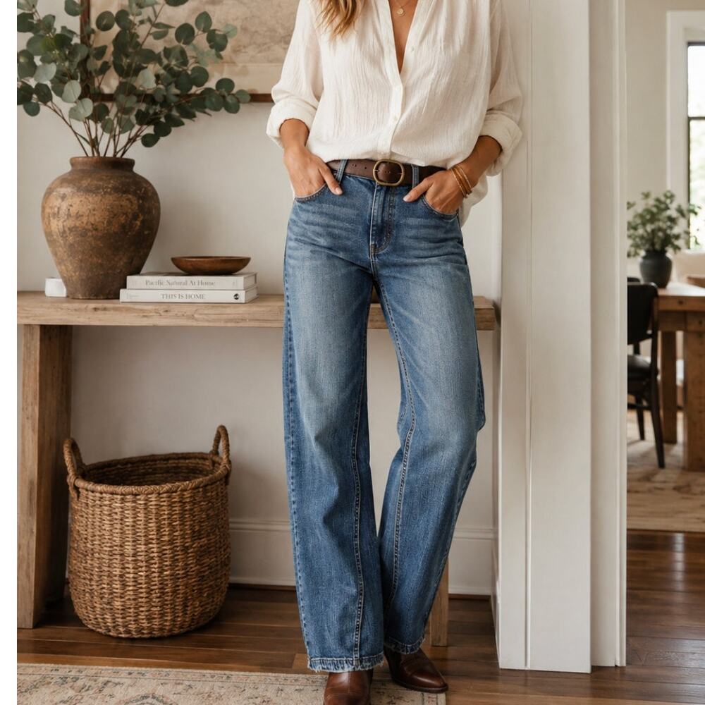 Pilcro Anthropologie Jeans 30 Mid Rise Barrel Curved Leg Seamed Medium Wash 29"